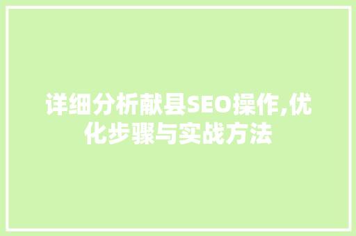 详细分析献县SEO操作,优化步骤与实战方法
