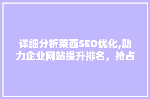 详细分析莱西SEO优化,助力企业网站提升排名，抢占市场先机