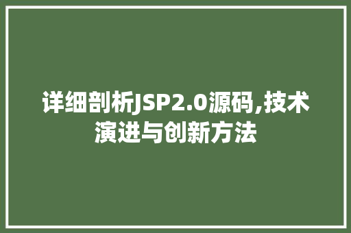 详细剖析JSP2.0源码,技术演进与创新方法