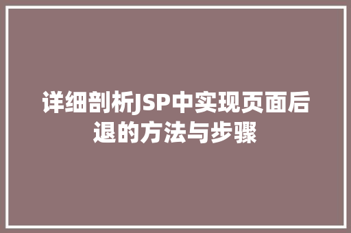 详细剖析JSP中实现页面后退的方法与步骤