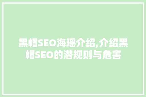 黑帽SEO海瑶介绍,介绍黑帽SEO的潜规则与危害