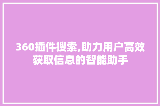 360插件搜索,助力用户高效获取信息的智能助手