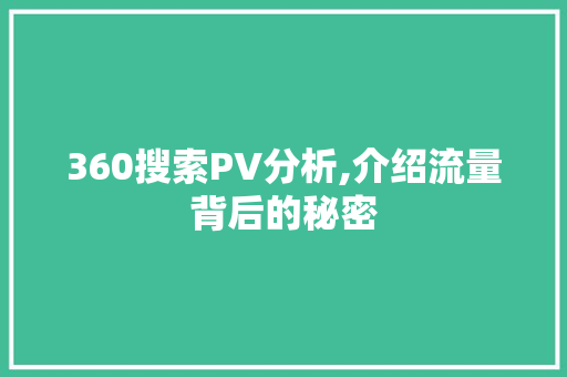 360搜索PV分析,介绍流量背后的秘密