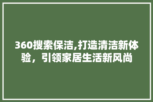 360搜索保洁,打造清洁新体验，引领家居生活新风尚