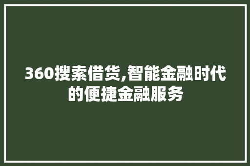 360搜索借货,智能金融时代的便捷金融服务