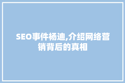 SEO事件杨迪,介绍网络营销背后的真相