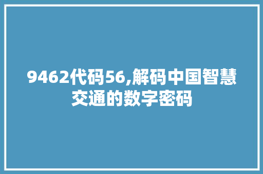 9462代码56,解码中国智慧交通的数字密码