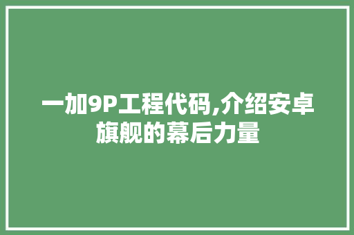 一加9P工程代码,介绍安卓旗舰的幕后力量