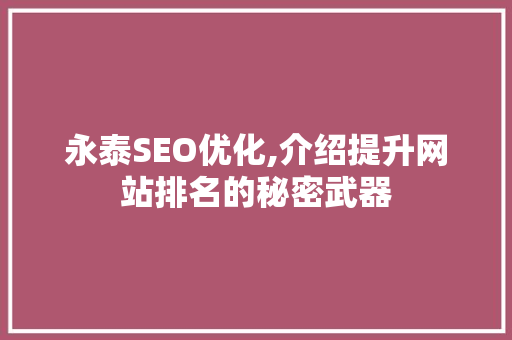永泰SEO优化,介绍提升网站排名的秘密武器