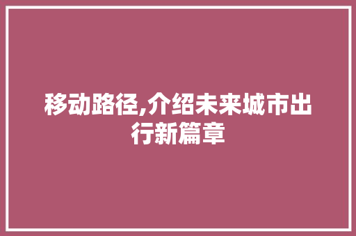 移动路径,介绍未来城市出行新篇章