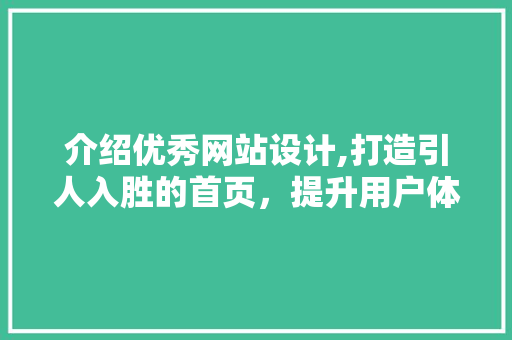 介绍优秀网站设计,打造引人入胜的首页，提升用户体验