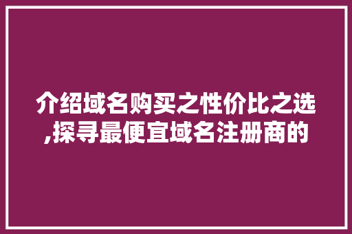 介绍域名购买之性价比之选,探寻最便宜域名注册商的奥秘