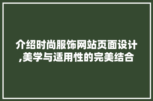 介绍时尚服饰网站页面设计,美学与适用性的完美结合