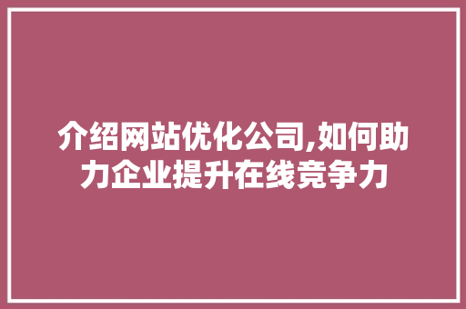 介绍网站优化公司,如何助力企业提升在线竞争力