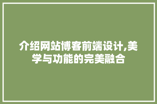 介绍网站博客前端设计,美学与功能的完美融合