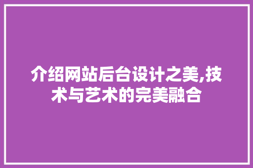 介绍网站后台设计之美,技术与艺术的完美融合