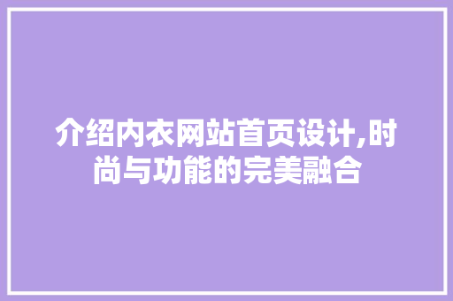 介绍内衣网站首页设计,时尚与功能的完美融合