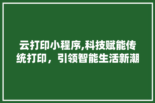 云打印小程序,科技赋能传统打印，引领智能生活新潮流