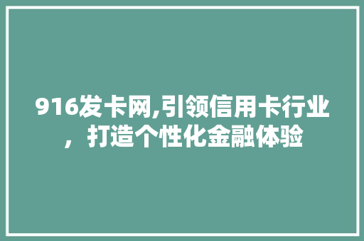 916发卡网,引领信用卡行业，打造个性化金融体验