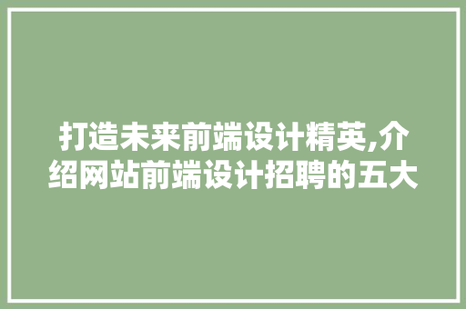 打造未来前端设计精英,介绍网站前端设计招聘的五大关键要素