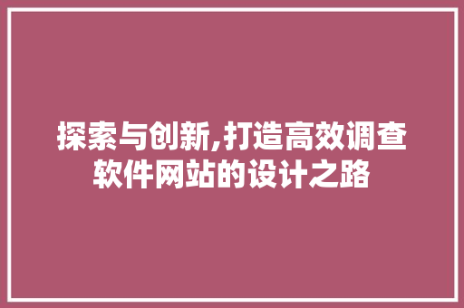 探索与创新,打造高效调查软件网站的设计之路