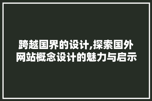跨越国界的设计,探索国外网站概念设计的魅力与启示