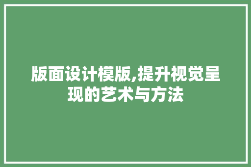 版面设计模版,提升视觉呈现的艺术与方法