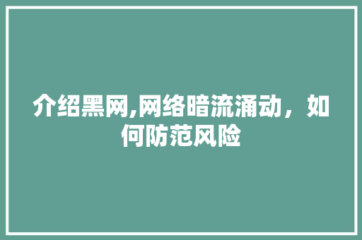 介绍黑网,网络暗流涌动，如何防范风险