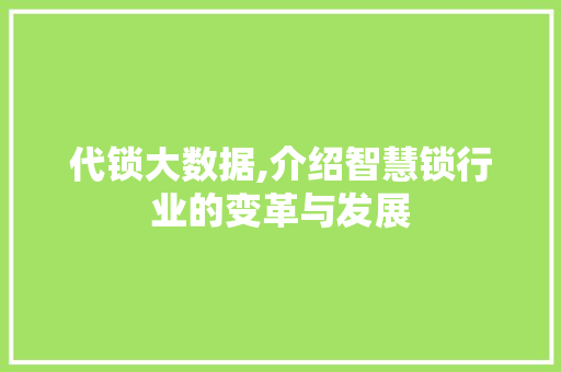 代锁大数据,介绍智慧锁行业的变革与发展