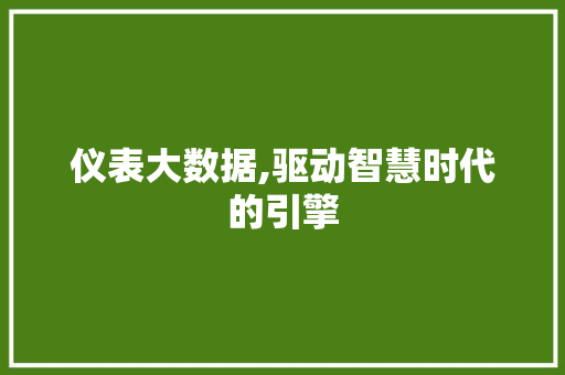 仪表大数据,驱动智慧时代的引擎