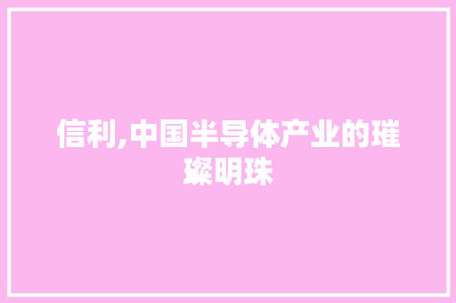 信利,中国半导体产业的璀璨明珠