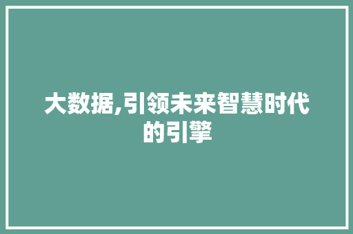 大数据,引领未来智慧时代的引擎
