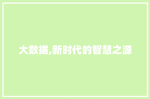 大数据,新时代的智慧之源