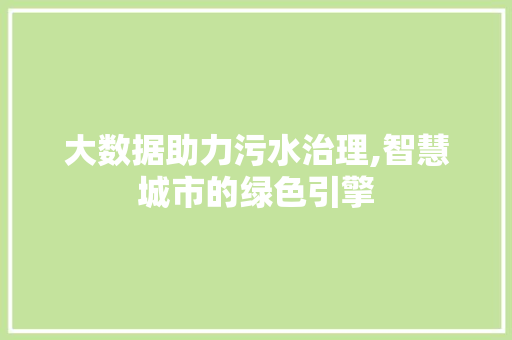 大数据助力污水治理,智慧城市的绿色引擎