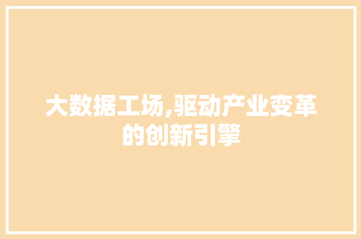 大数据工场,驱动产业变革的创新引擎