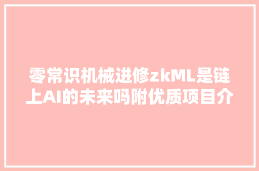 零常识机械进修zkML是链上AI的未来吗附优质项目介绍