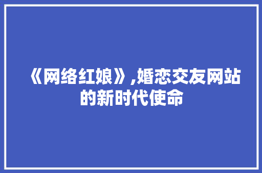 《网络红娘》,婚恋交友网站的新时代使命