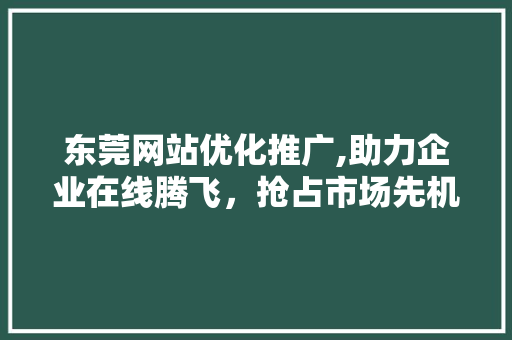 东莞网站优化推广,助力企业在线腾飞，抢占市场先机