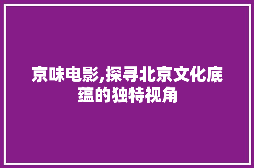京味电影,探寻北京文化底蕴的独特视角