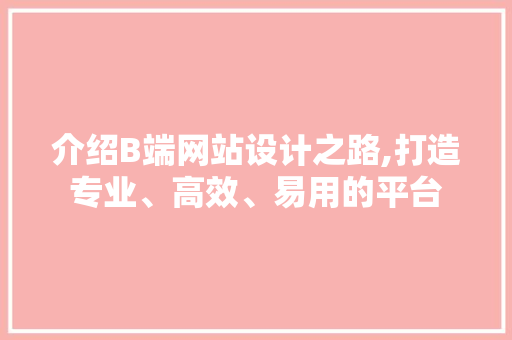 介绍B端网站设计之路,打造专业、高效、易用的平台