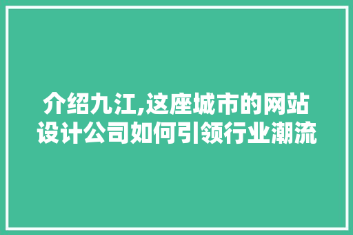 介绍九江,这座城市的网站设计公司如何引领行业潮流