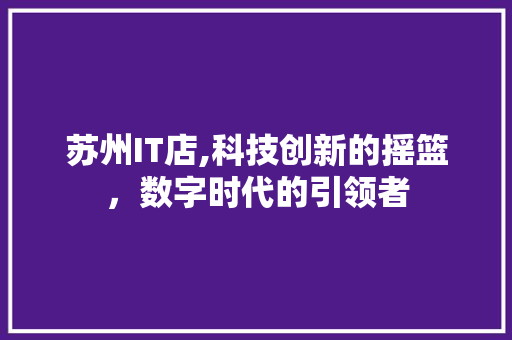 苏州IT店,科技创新的摇篮，数字时代的引领者