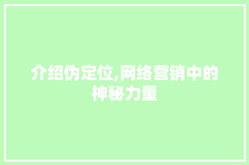 介绍伪定位,网络营销中的神秘力量