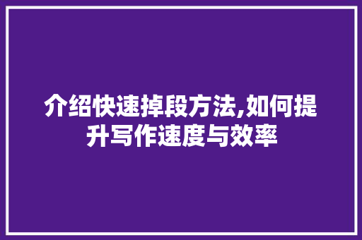 介绍快速掉段方法,如何提升写作速度与效率