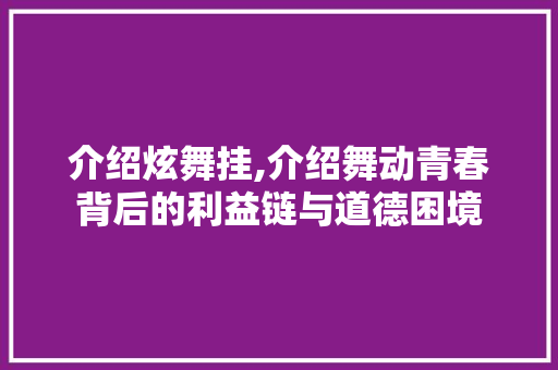 介绍炫舞挂,介绍舞动青春背后的利益链与道德困境