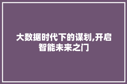 大数据时代下的谋划,开启智能未来之门