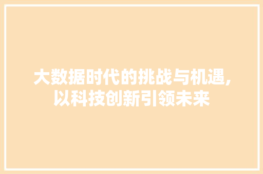 大数据时代的挑战与机遇,以科技创新引领未来