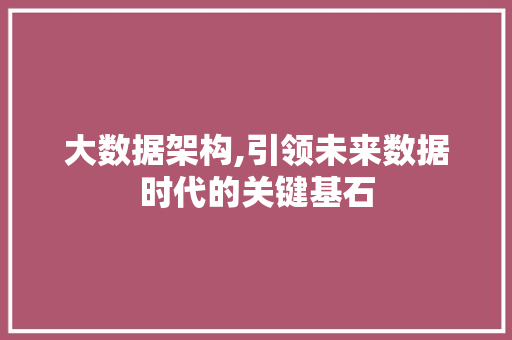 大数据架构,引领未来数据时代的关键基石