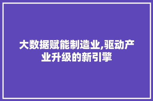 大数据赋能制造业,驱动产业升级的新引擎