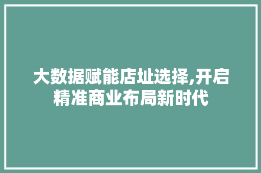 大数据赋能店址选择,开启精准商业布局新时代